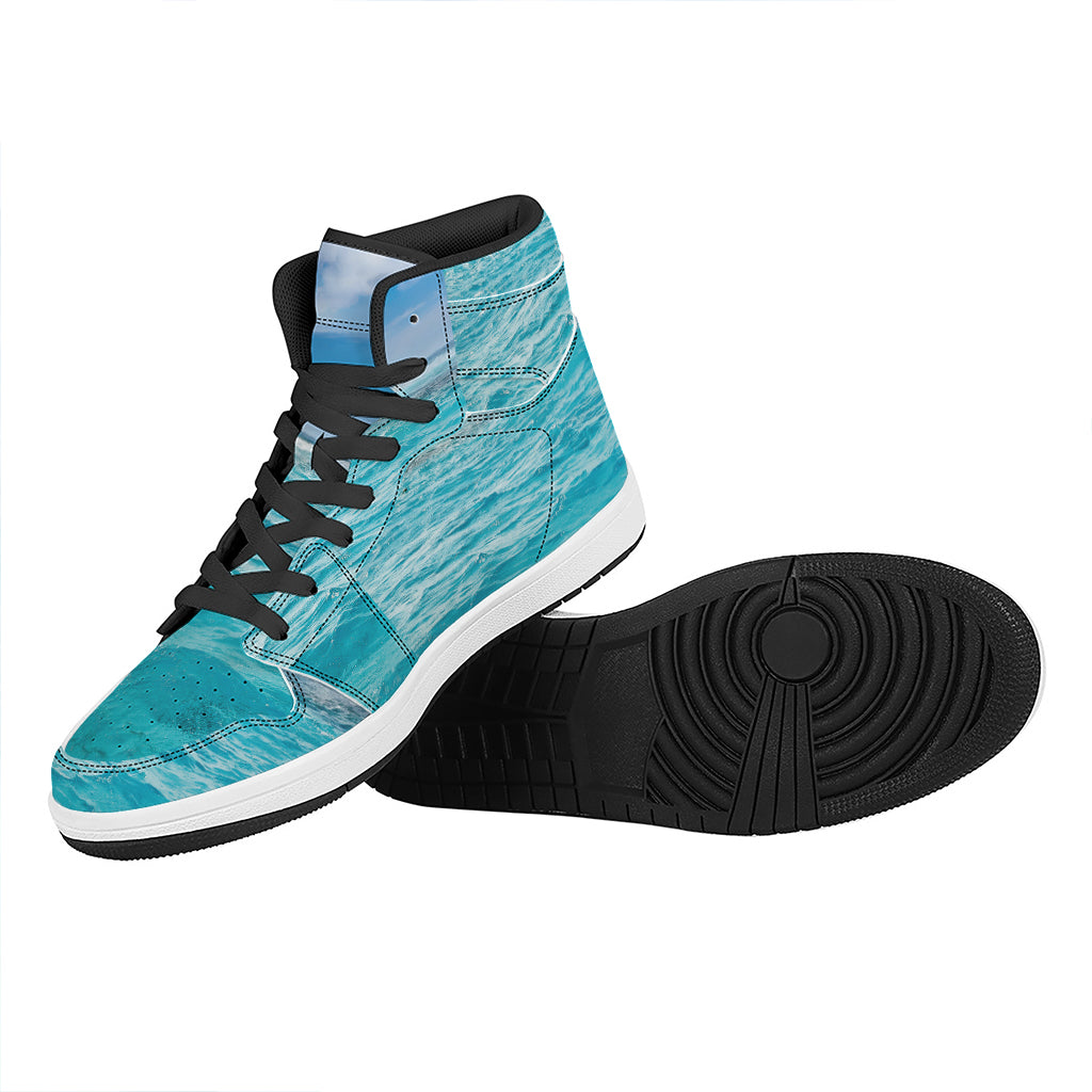 Caribbean Ocean Print High Top Leather Sneakers