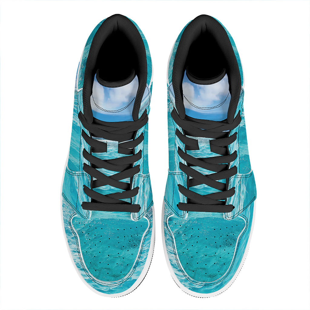 Caribbean Ocean Print High Top Leather Sneakers