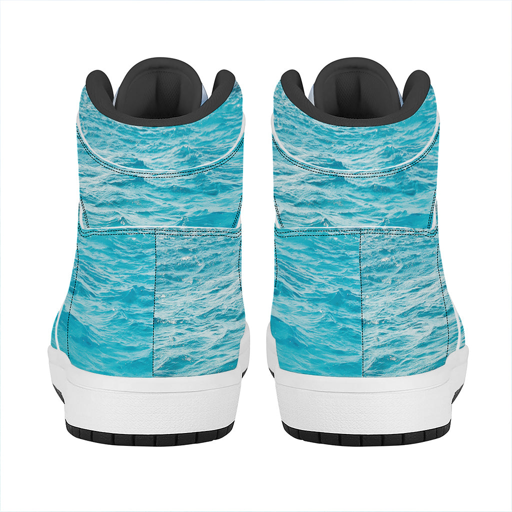 Caribbean Ocean Print High Top Leather Sneakers