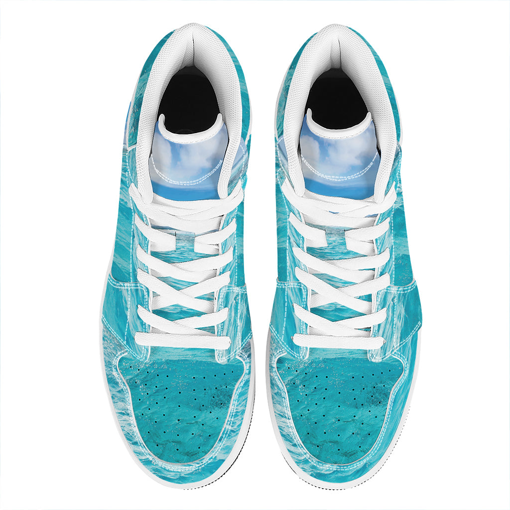 Caribbean Ocean Print High Top Leather Sneakers