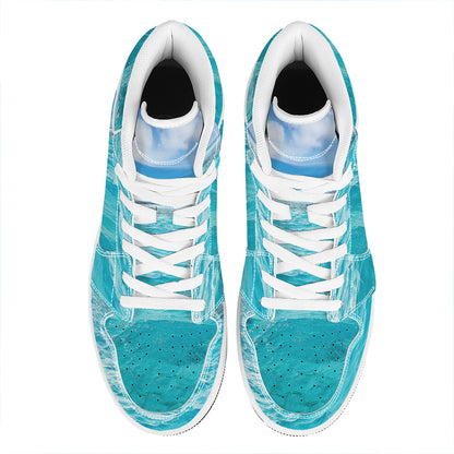 Caribbean Ocean Print High Top Leather Sneakers