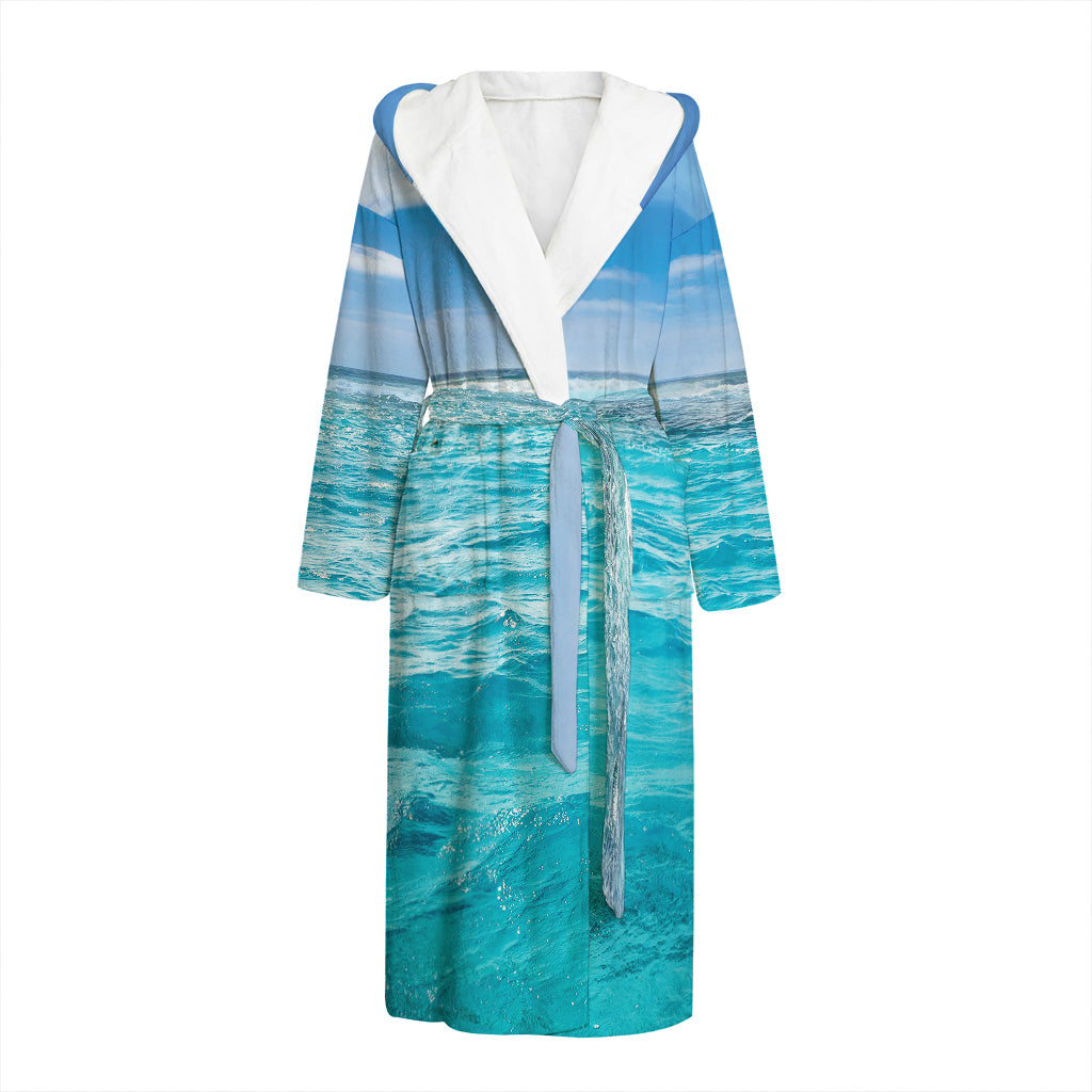 Caribbean Ocean Print Hooded Bathrobe