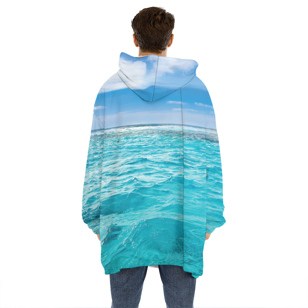 Caribbean Ocean Print Hoodie Blanket