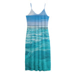 Caribbean Ocean Print Jersey Midi Cami Dress