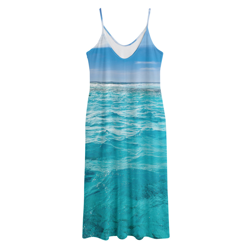 Caribbean Ocean Print Jersey Midi Cami Dress