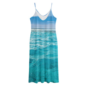 Caribbean Ocean Print Jersey Midi Cami Dress