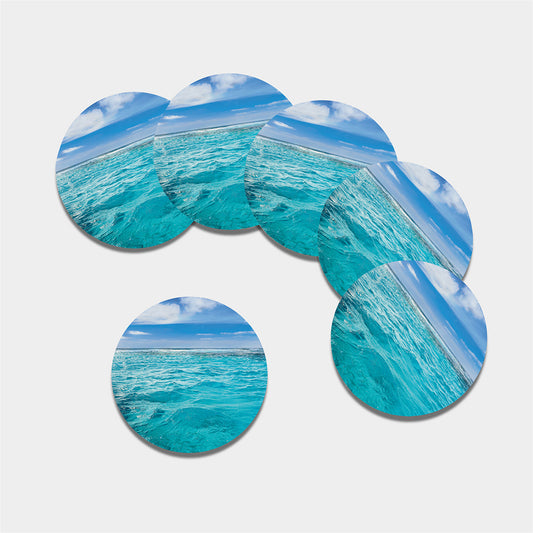 Caribbean Ocean Print Leather Coaster Set