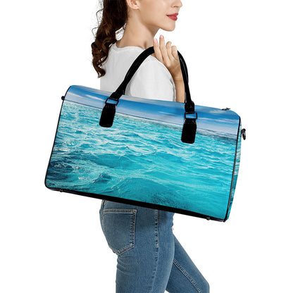 Caribbean Ocean Print Leather Duffle Bag
