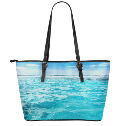 Caribbean Ocean Print Leather Tote Bag
