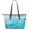 Caribbean Ocean Print Leather Tote Bag