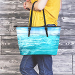 Caribbean Ocean Print Leather Tote Bag