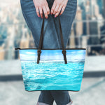 Caribbean Ocean Print Leather Tote Bag