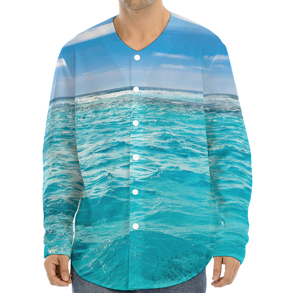 Caribbean Ocean Print Long Sleeve Baseball Jersey