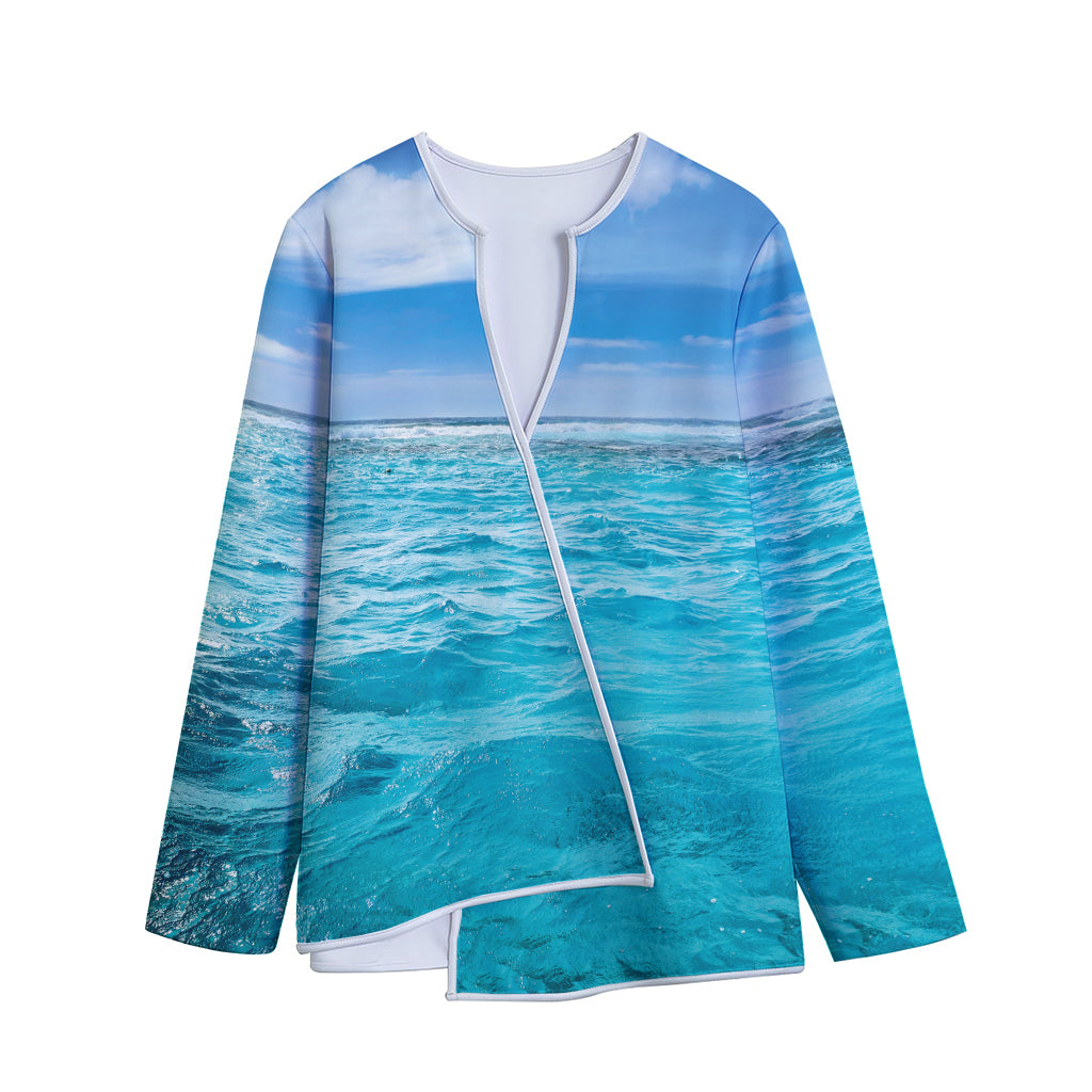 Caribbean Ocean Print Long Sleeve Short Coat