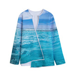 Caribbean Ocean Print Long Sleeve Short Coat