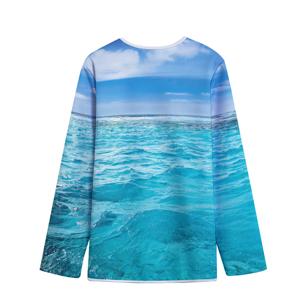 Caribbean Ocean Print Long Sleeve Short Coat