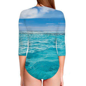 Caribbean Ocean Print Long Sleeve Swimsuit