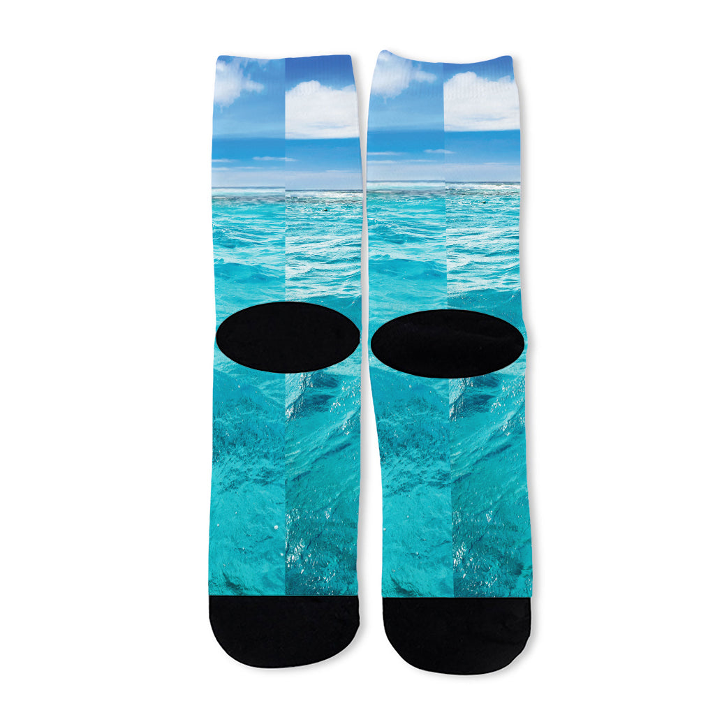 Caribbean Ocean Print Long Socks