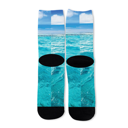 Caribbean Ocean Print Long Socks