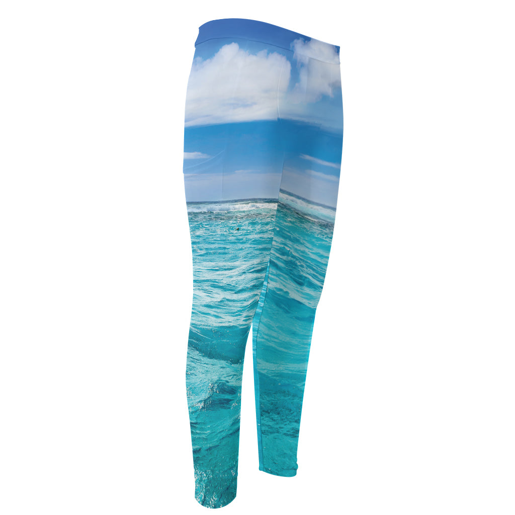 Caribbean Ocean Print Men's Compression Pants