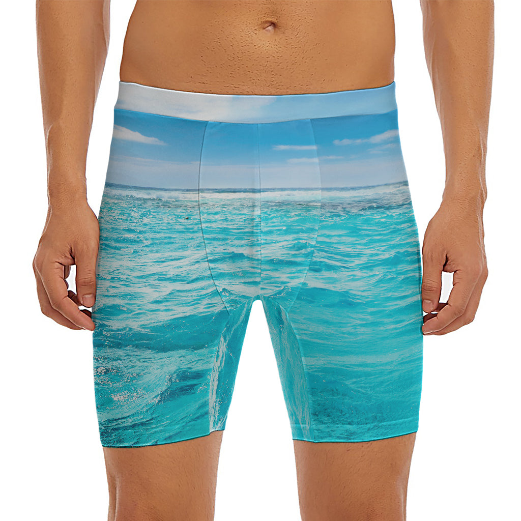 Caribbean Ocean Print Men's Long Boxer Briefs