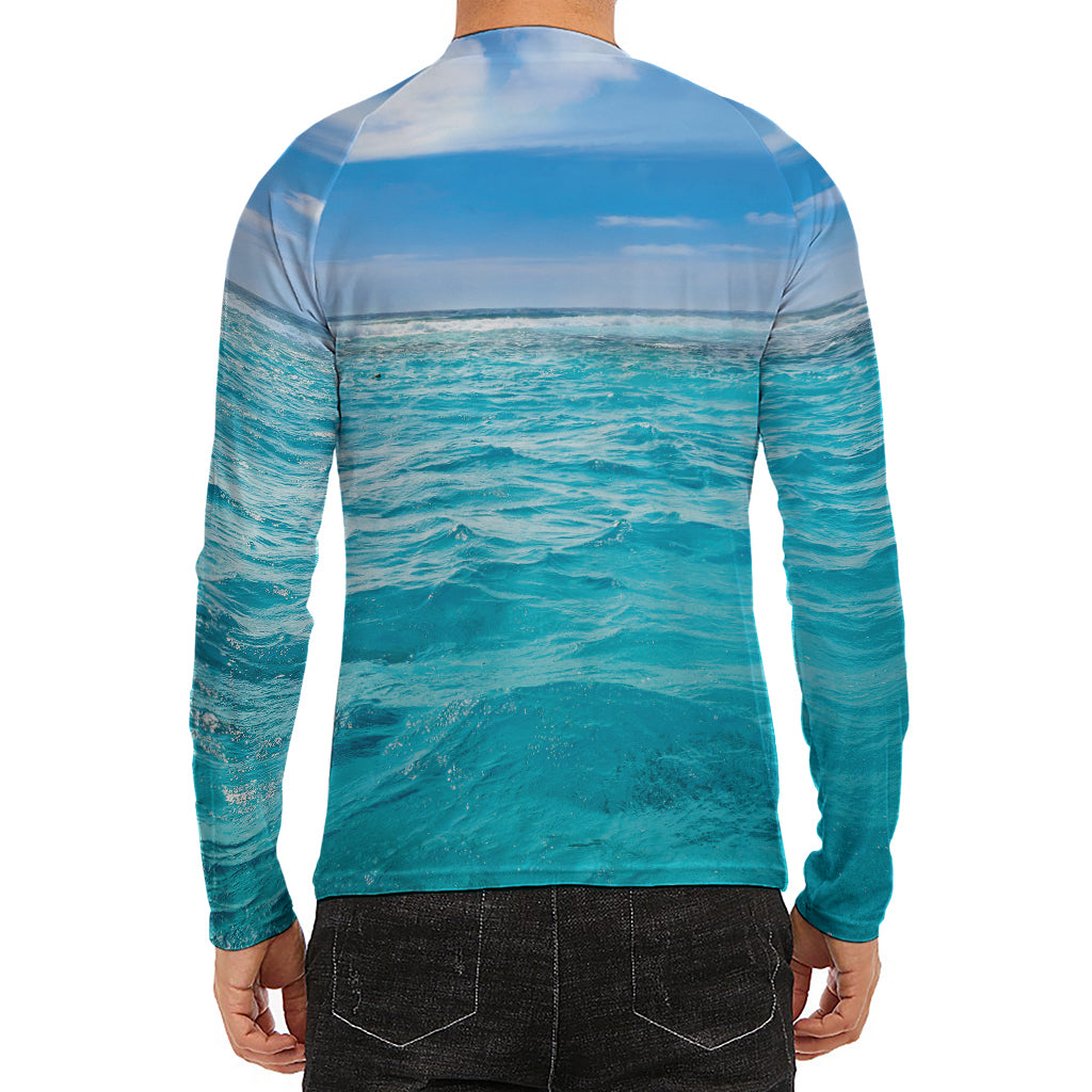 Caribbean Ocean Print Men's Long Sleeve Rash Guard