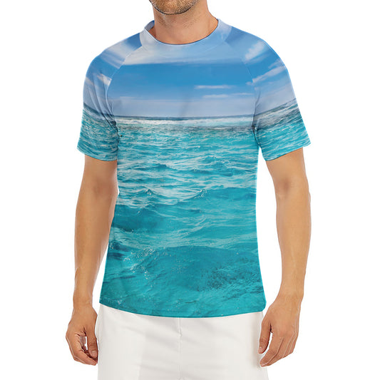 Caribbean Ocean Print Men's Short Sleeve Rash Guard