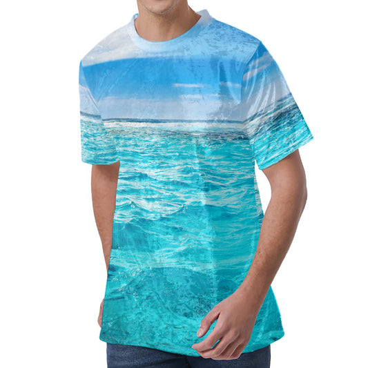 Caribbean Ocean Print Men's Velvet T-Shirt