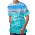 Caribbean Ocean Print Men's Velvet T-Shirt
