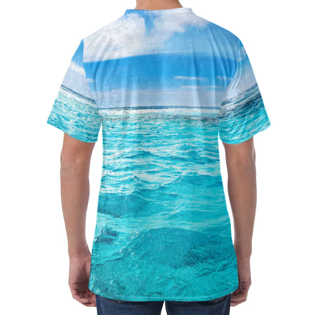 Caribbean Ocean Print Men's Velvet T-Shirt