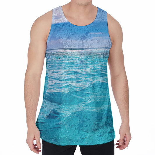 Caribbean Ocean Print Men's Velvet Tank Top