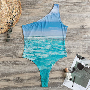 Caribbean Ocean Print One Shoulder Bodysuit