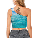 Caribbean Ocean Print One Shoulder Crop Top