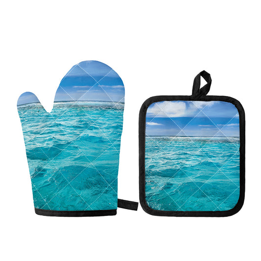 Caribbean Ocean Print Oven Mitt And Pot Holder Set