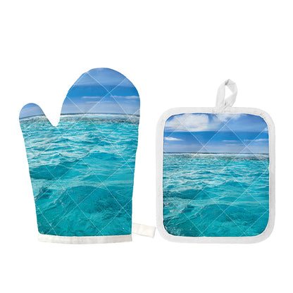 Caribbean Ocean Print Oven Mitt And Pot Holder Set