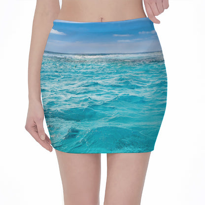Caribbean Ocean Print Pencil Mini Skirt