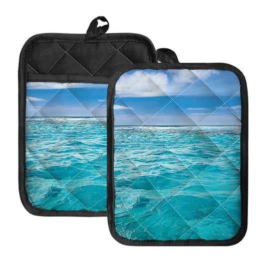 Caribbean Ocean Print Pot Holders With Pocket