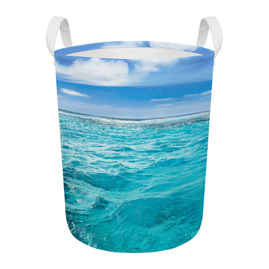 Caribbean Ocean Print Round Laundry Basket