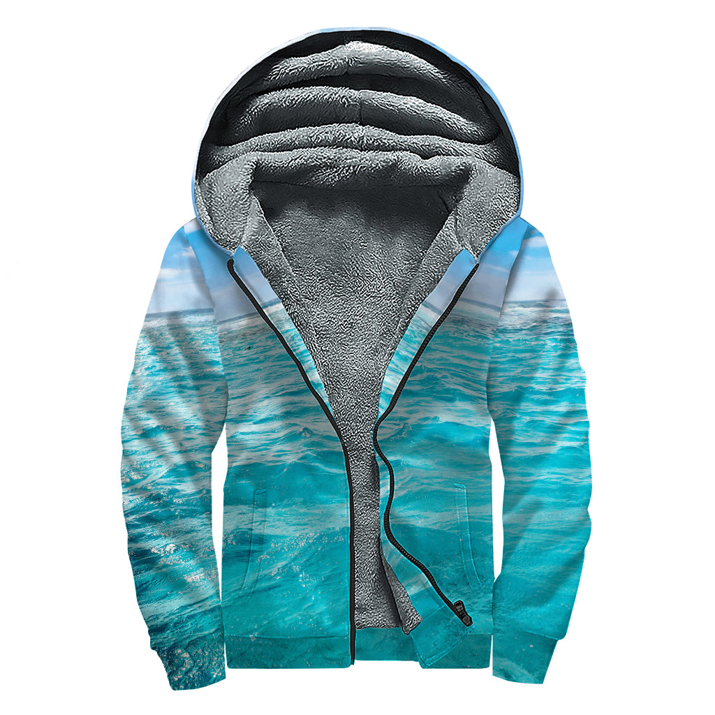 Caribbean Ocean Print Sherpa Lined Zip Up Hoodie