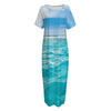 Caribbean Ocean Print Short Sleeve Long Nightdress