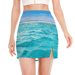 Caribbean Ocean Print Side Slit Mini Skirt