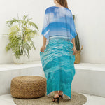 Caribbean Ocean Print Silk V-Neck Kaftan Dress