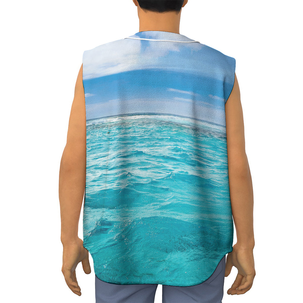 Caribbean Ocean Print Sleeveless Baseball Jersey