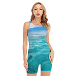 Caribbean Ocean Print Sleeveless One Piece Swimsuit