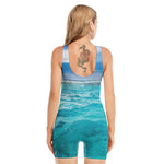 Caribbean Ocean Print Sleeveless One Piece Swimsuit