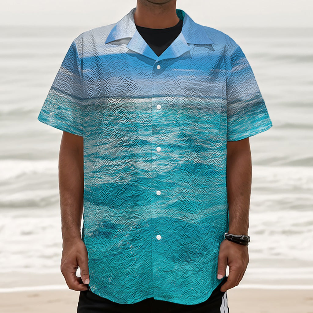 Caribbean Ocean Print Textured Short Sleeve Shirt