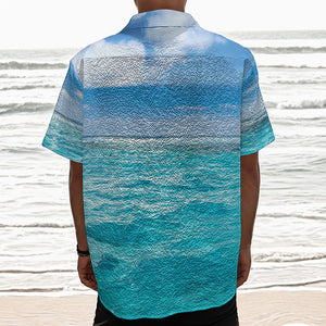 Caribbean Ocean Print Textured Short Sleeve Shirt