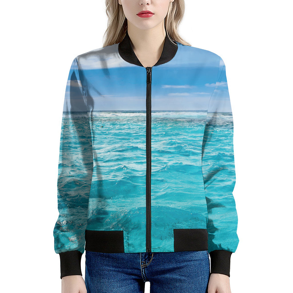 Caribbean Ocean Print Women's Bomber Jacket