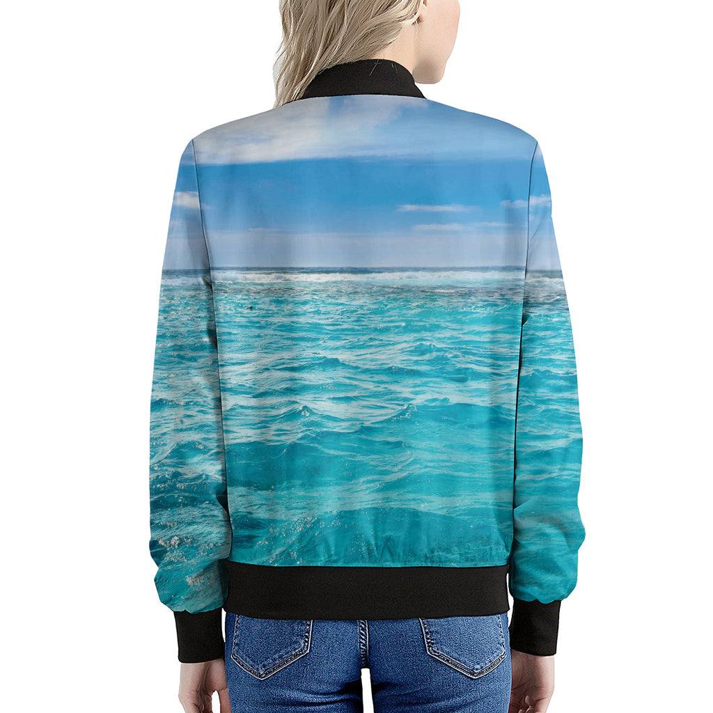 Caribbean Ocean Print Women's Bomber Jacket