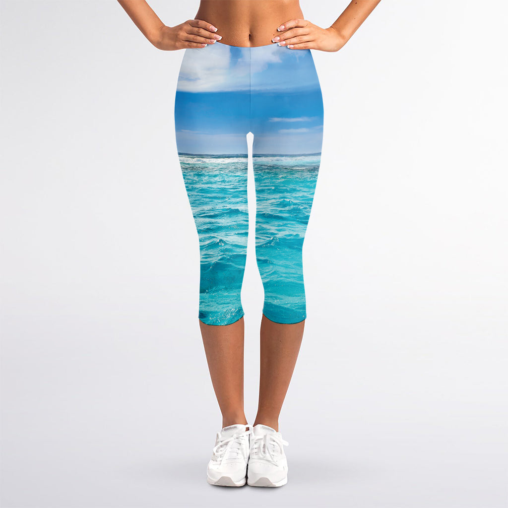 Caribbean Ocean Print Women's Capri Leggings